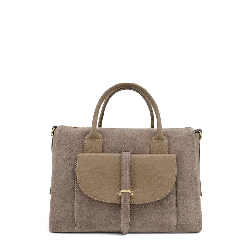Sac bowling en cuir grainé et daim EDITO Taupe