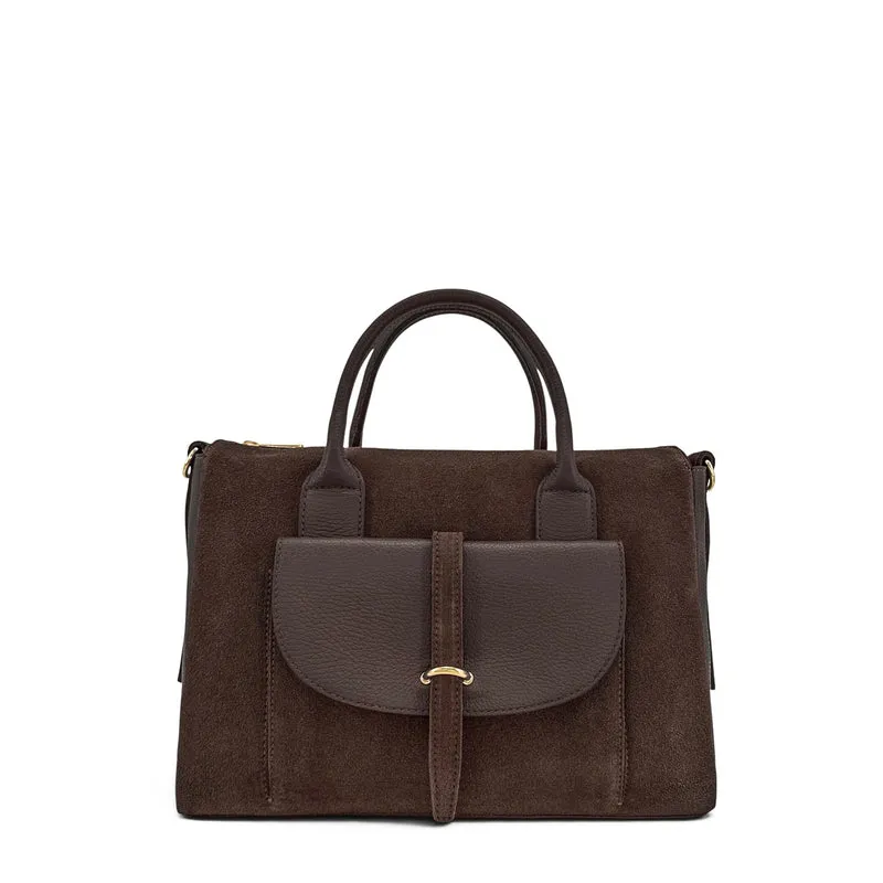 Sac bowling en cuir grainé et daim EDITO Marron chocolat