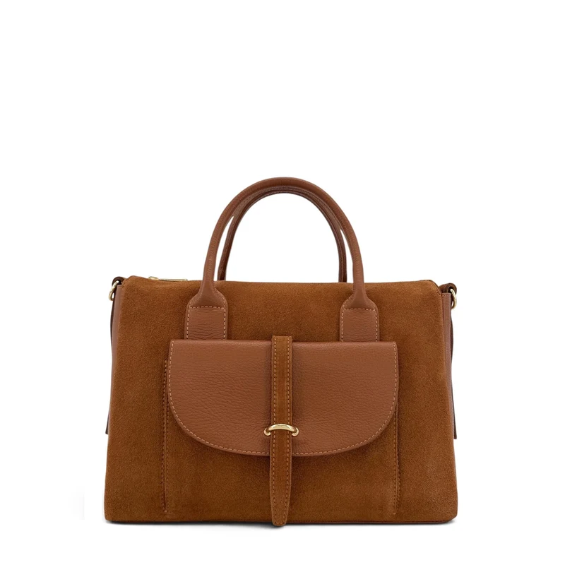 Sac bowling en cuir grainé et daim EDITO Marron camel