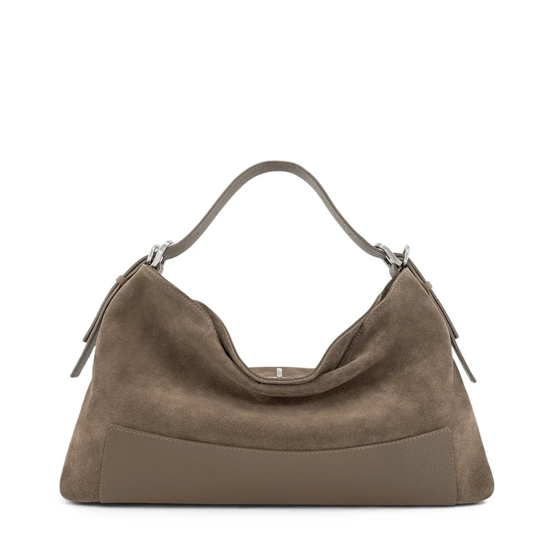 Sac Hobo en cuir grainé et daim HARVEY SUEDE Taupe