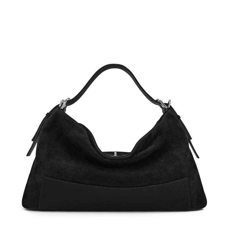 Sac Hobo en cuir grainé et daim HARVEY SUEDE Noir