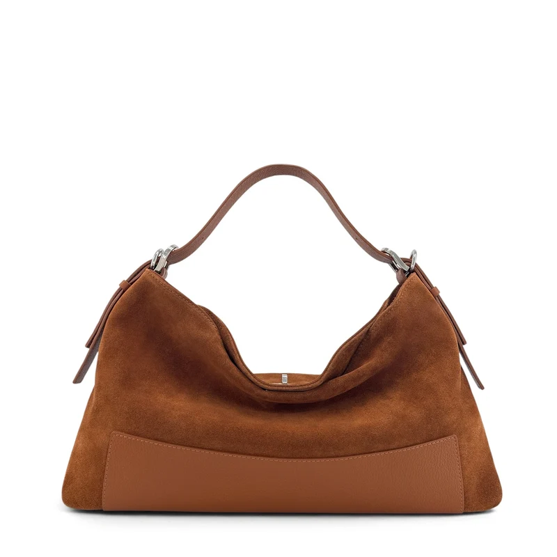 Sac Hobo en cuir grainé et daim HARVEY SUEDE Marron camel