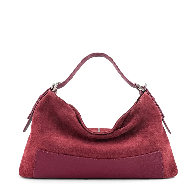 Sac Hobo en cuir grainé et daim HARVEY SUEDE Bordeaux
