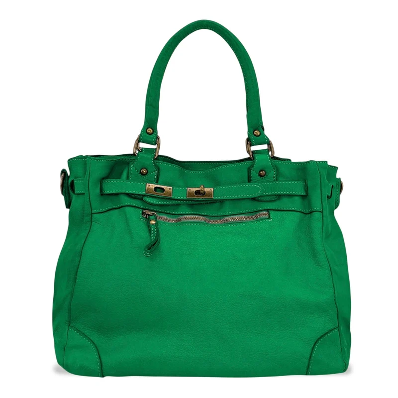 Sac cabas en cuir vintage MISS JEANNE Vert anglais