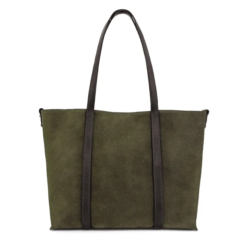 Sac cabas en cuir grainé et daim MAJOR Vert kaki