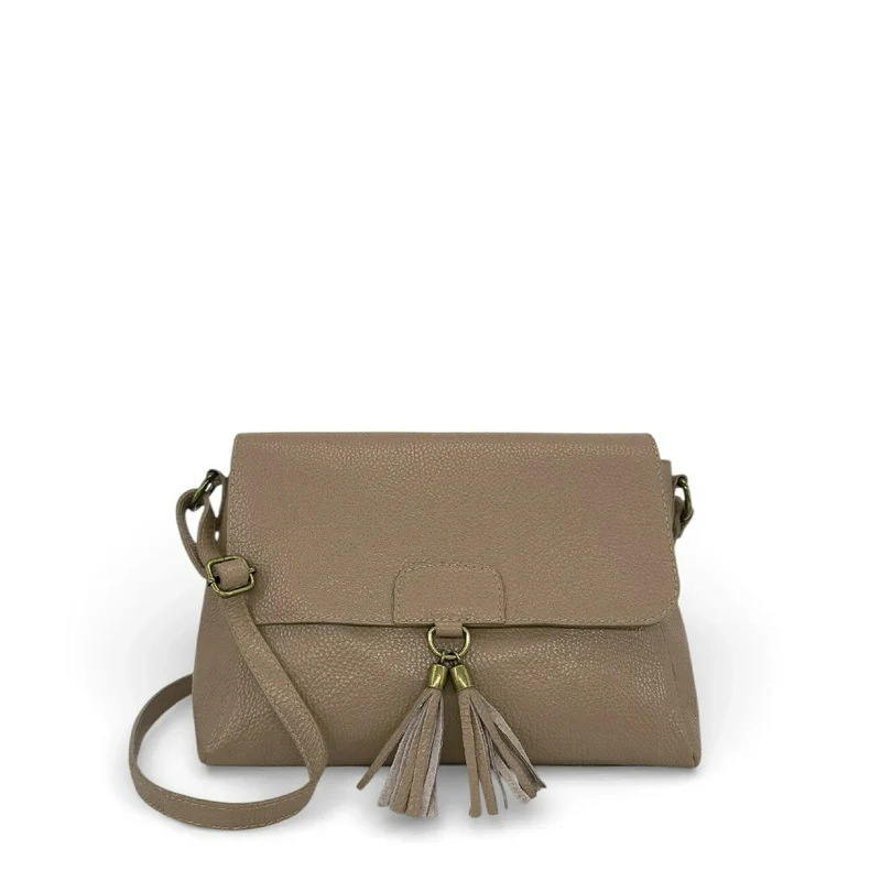 Sac bandoulière en cuir grainé SAIGON Taupe foncé