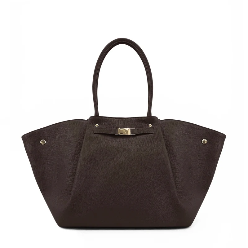 Sac cabas en cuir grainé CAMPUS Marron chocolat - Précommande