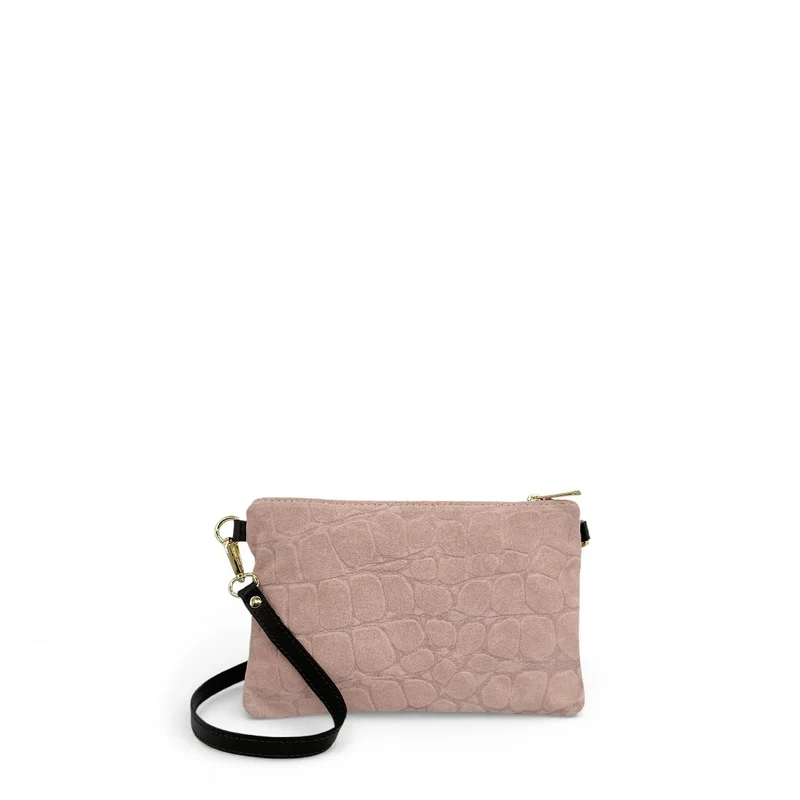 Sac pochette en daim embossé crocodile ZELINE Rose nude