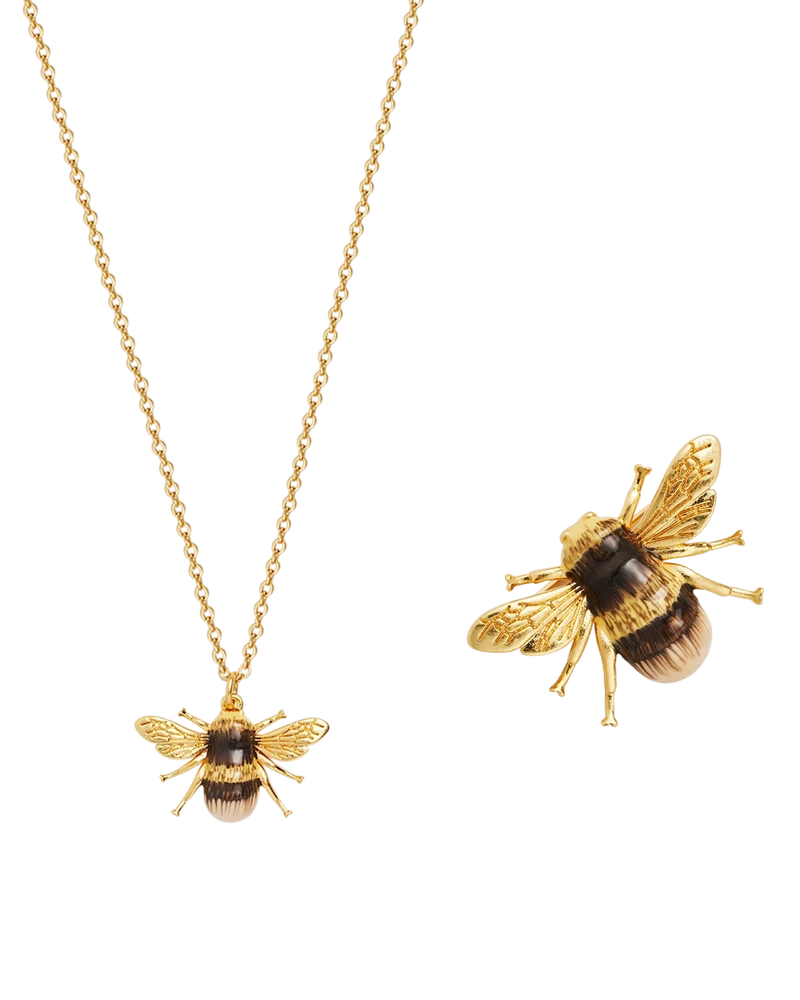 Gold Bee Necklace & Brooch Set