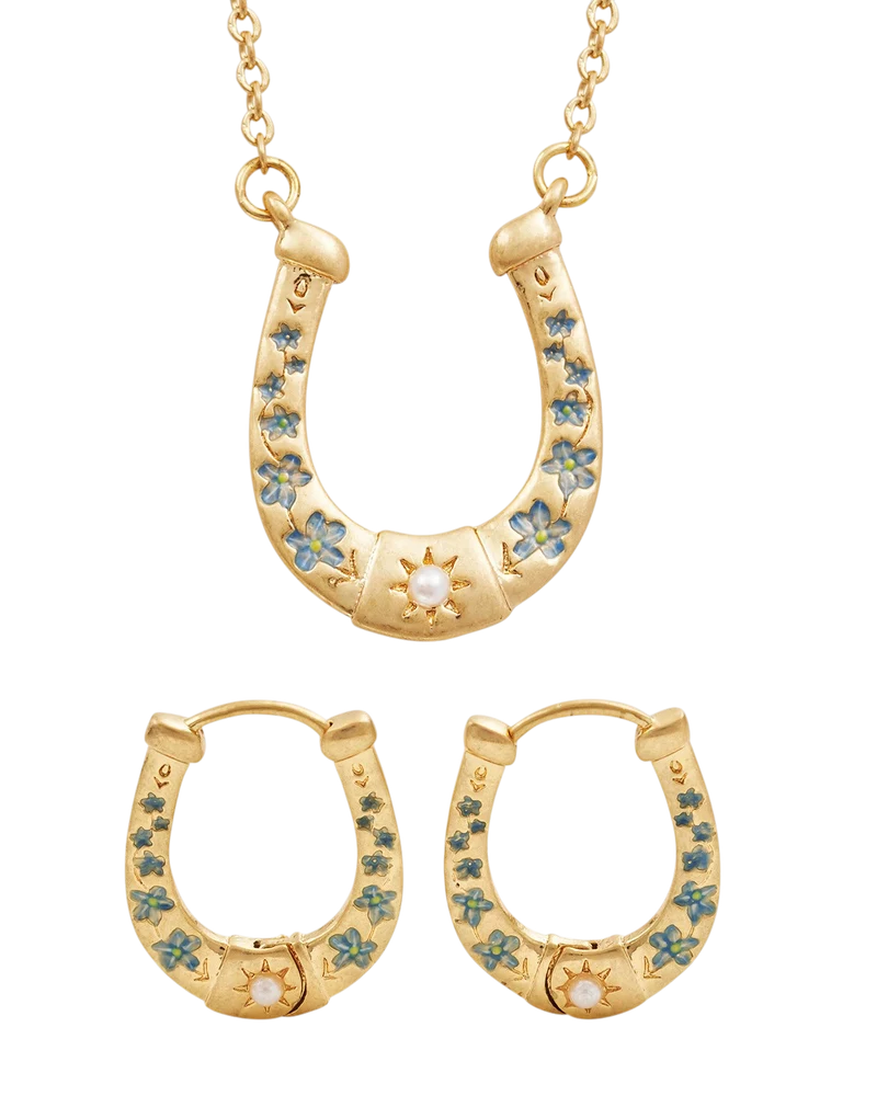 Gold Lucky In Love Horseshoe Necklace & Earrings Set