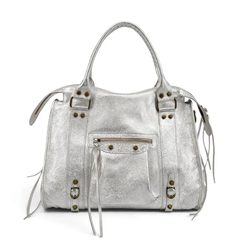 Sac à main en cuir irisé SANDSTORM E.L. SIROCCO Argent clair