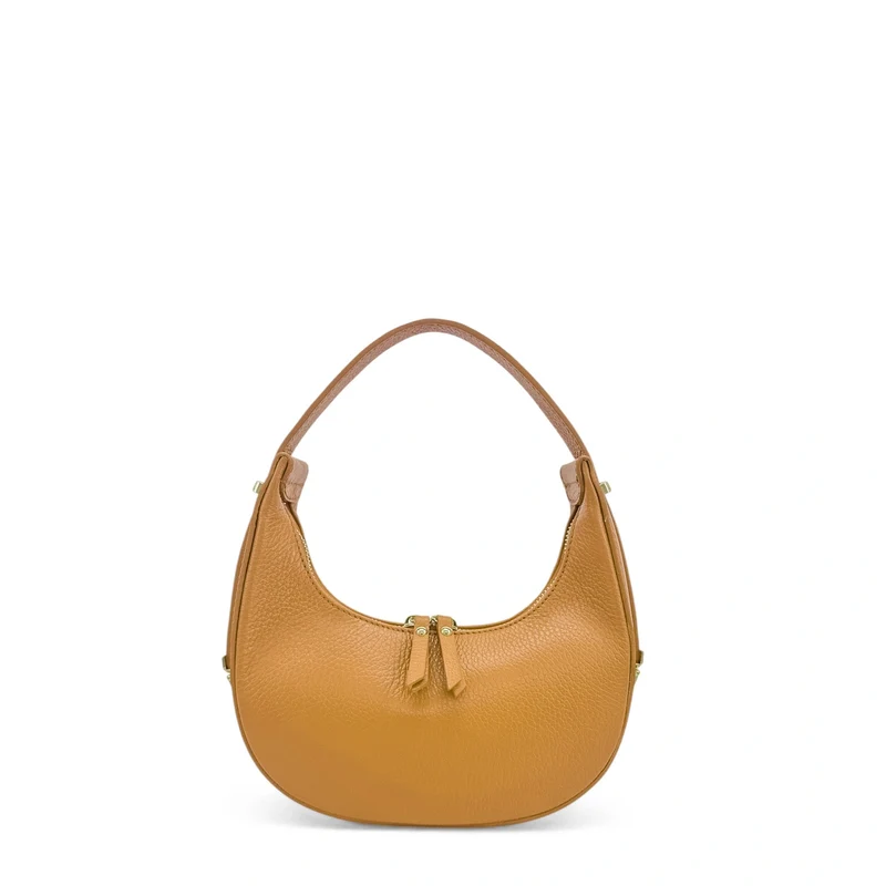 Sac demi-lune en cuir grainé SILOE Marron camel clair