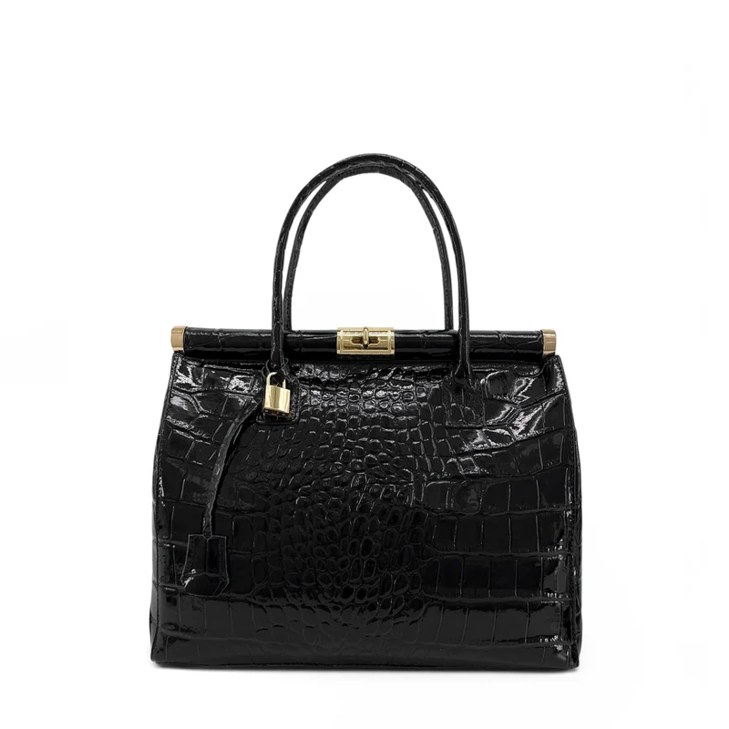 Sac à main en cuir à motif crocodile TROCADERO CROCO Noir