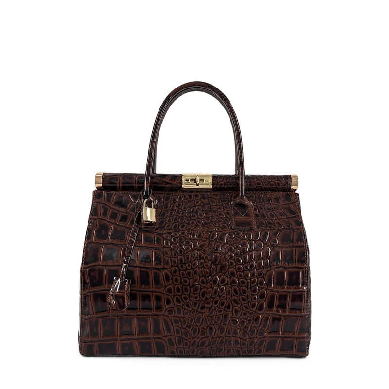 Sac à main en cuir à motif crocodile TROCADERO CROCO Marron chocolat