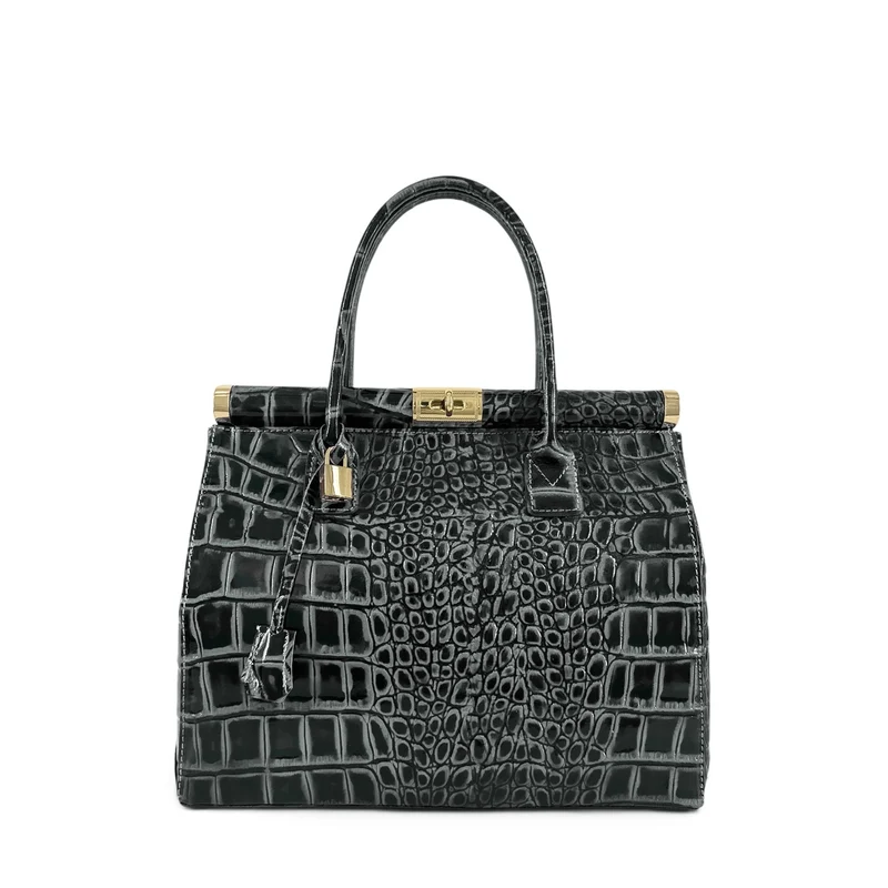 Sac à main en cuir à motif crocodile TROCADERO CROCO Gris foncé