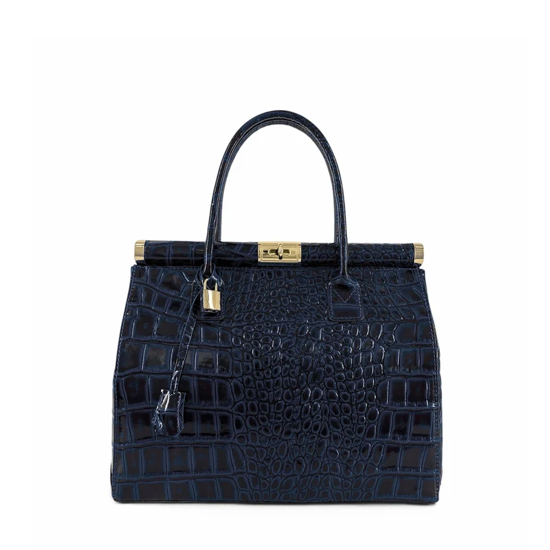 Sac à main en cuir à motif crocodile TROCADERO CROCO Bleu marine