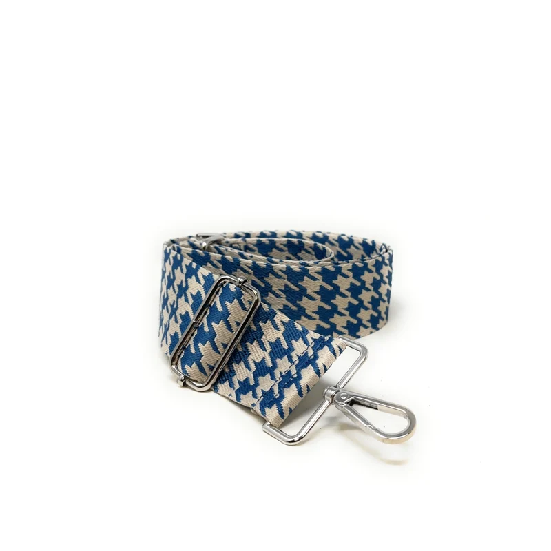 Bandoulière amovible PIED DE POULE argenté Bleu denim