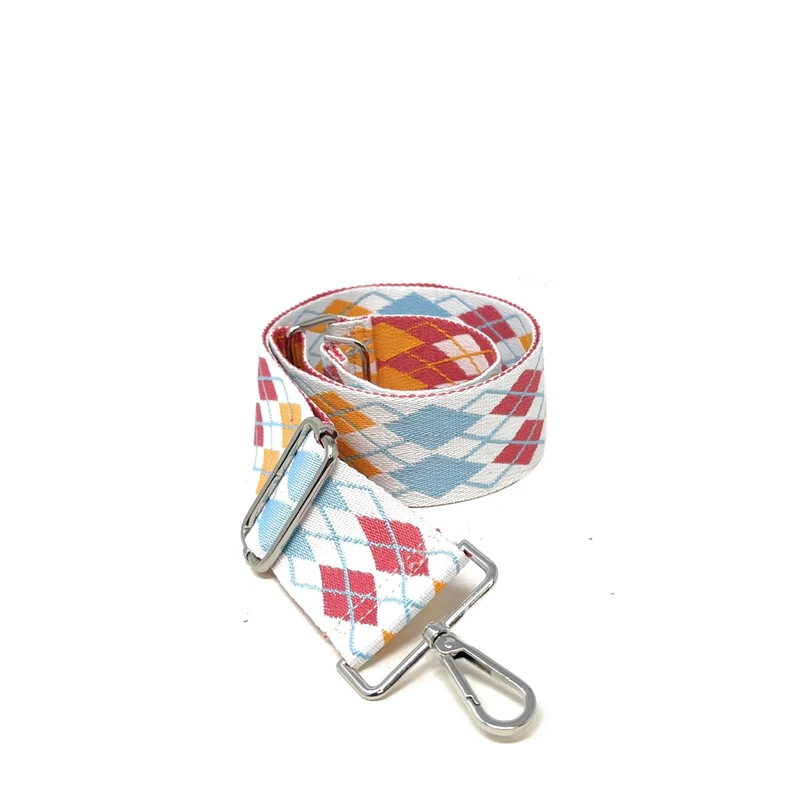 Bandoulière amovible ARGYLE argent Rose, bleu et orange