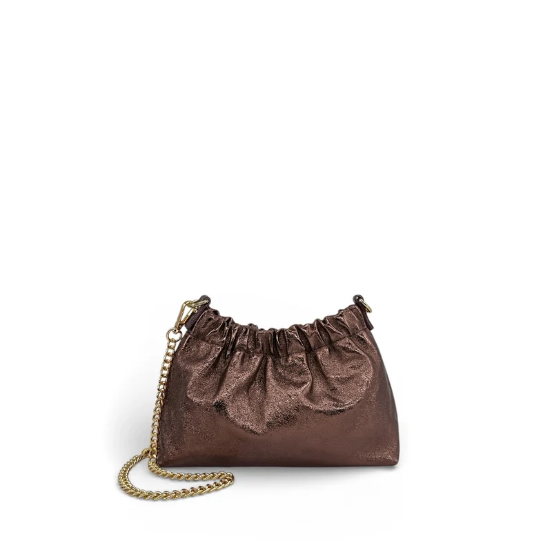 Sac pouch en cuir irisé LA POUCHINETTE Marron chocolat