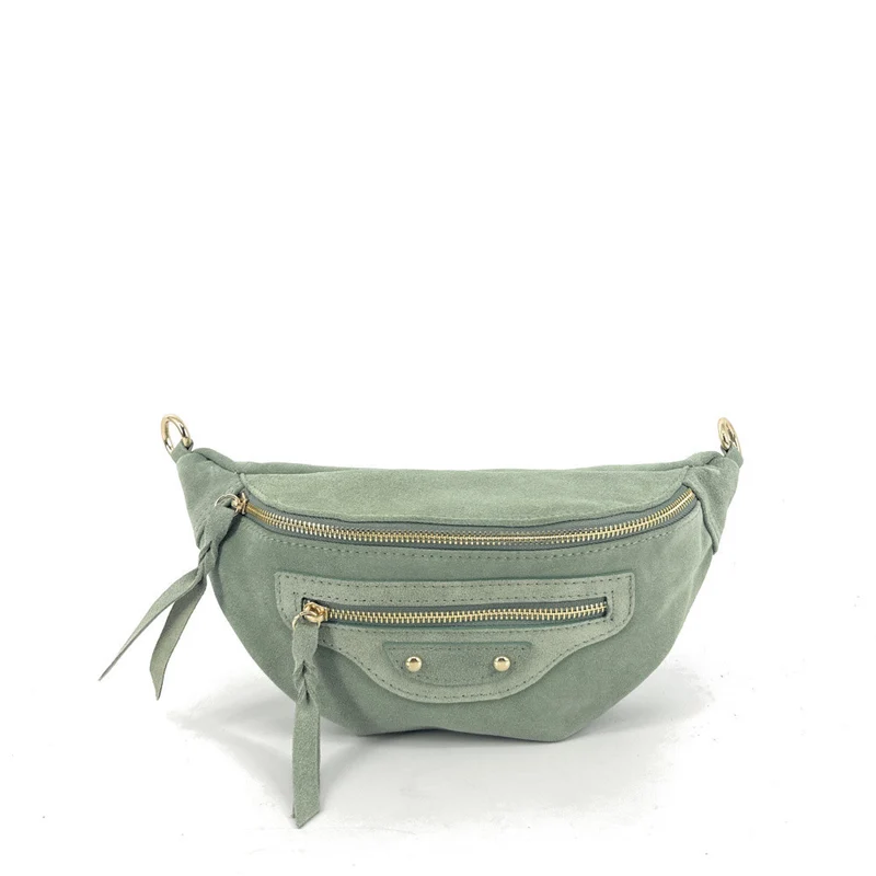 Sac banane en daim LOUKA Vert amande