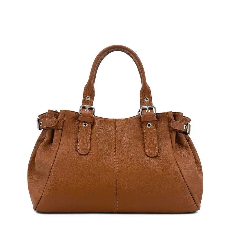 Sac bowling en cuir grainé NEW PRINCESS XL Marron camel foncé