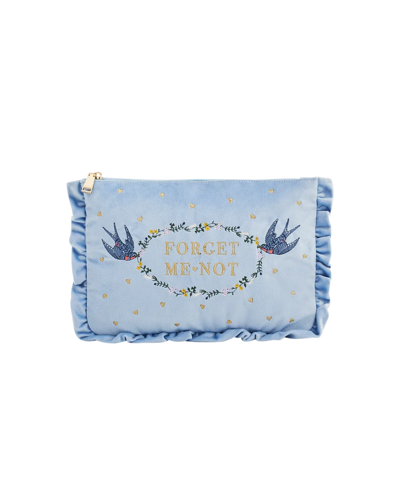 Blue Forget Me Not Velvet Embroidered Pouch