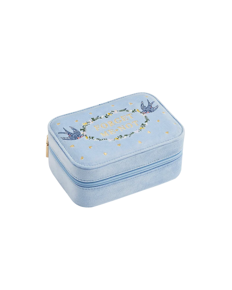 Blue Forget Me Not Velvet Embroidered Jewellery Box Large