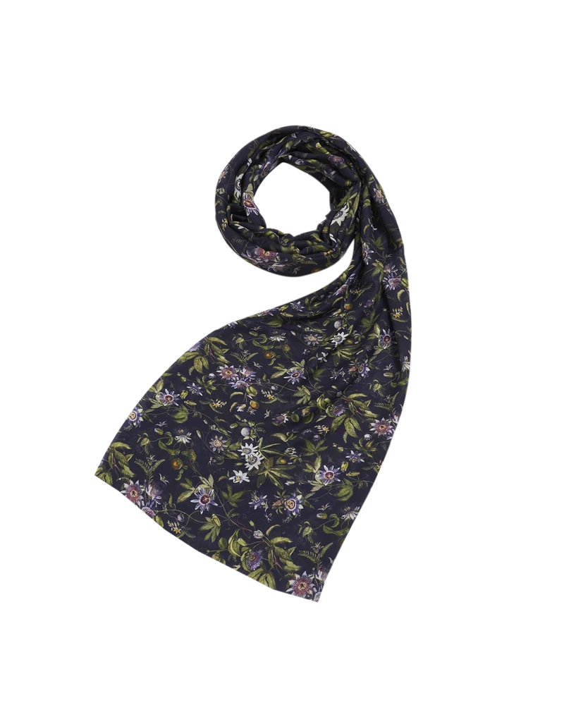 Passion Flower Lightweight Scarf in Navy