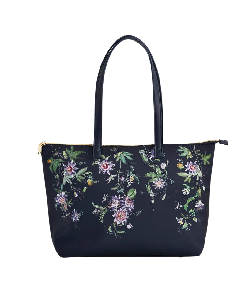 Navy Passion Flower Grab Tote