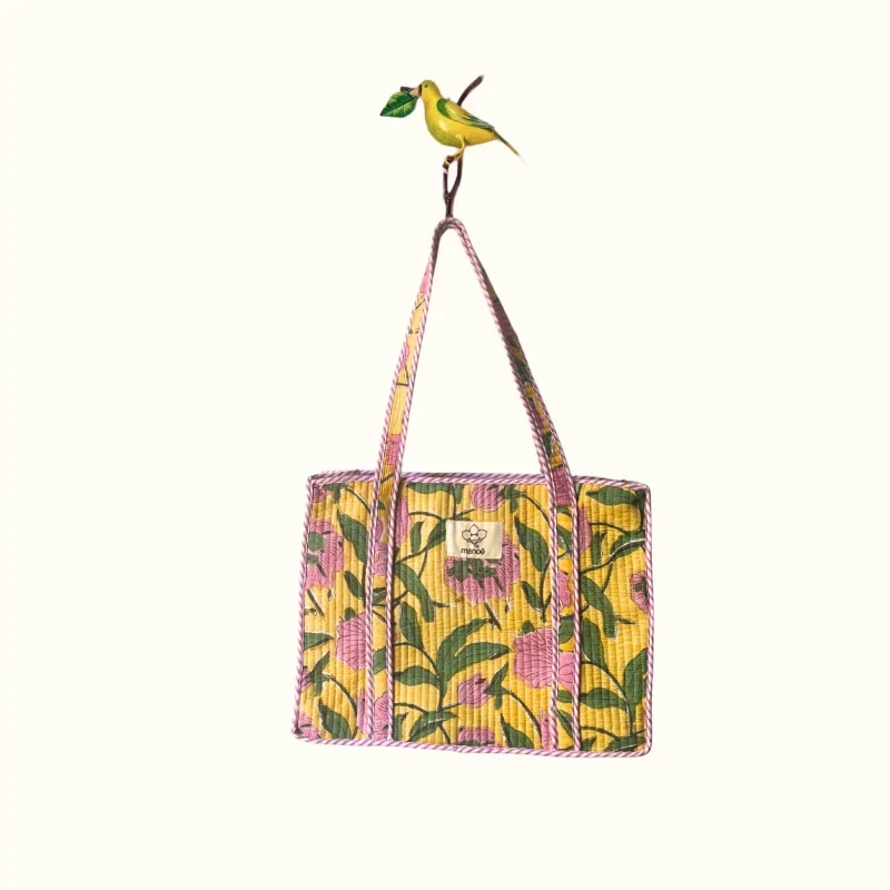Petit tote bag fermeture Block print - Sunny Bloom