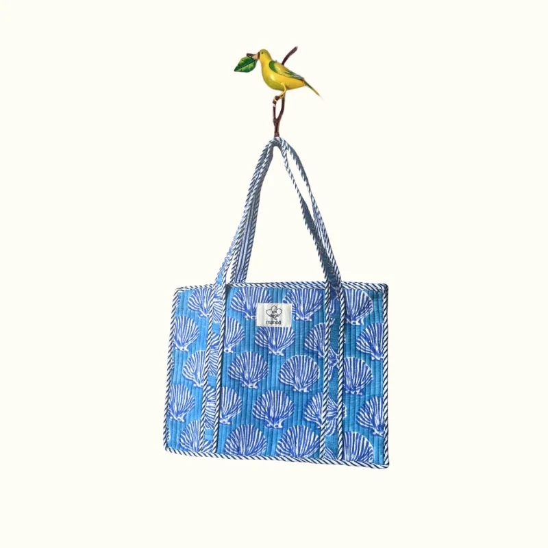 Petit tote bag fermeture Block print - Ocean Shells