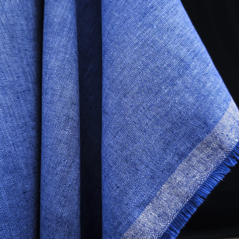 Tissé Teint Mélange de Lin & Coton | Bleu Delphinium | 108 cm | FIN DE ROULEAU