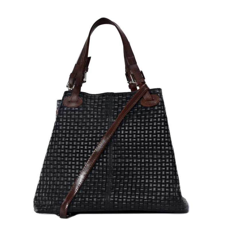 Sac à main en cuir embossé tressage MALLARME Noir