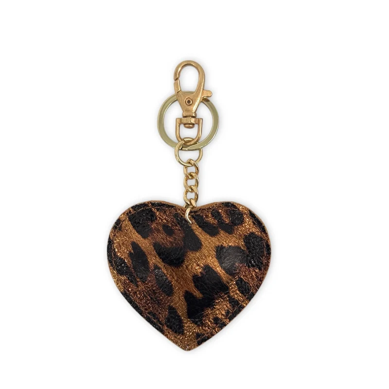 Porte-clés en cuir irisé COEUR GOLD Léopard