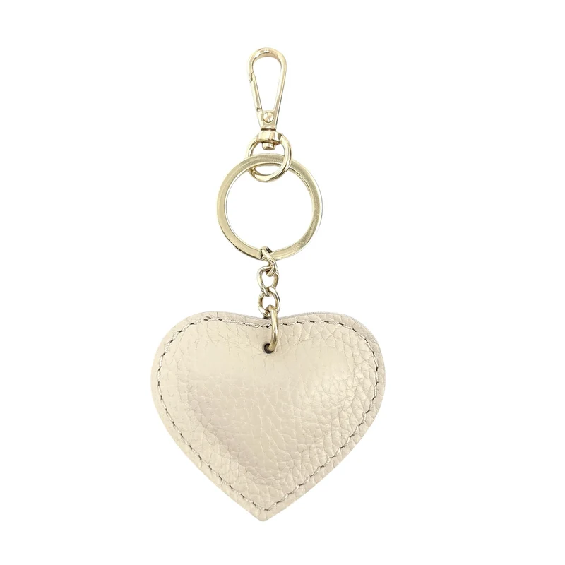 Porte-clés en cuir grainé COEUR GOLD Beige crème