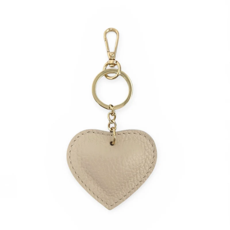 Porte-clés en cuir grainé COEUR GOLD Taupe clair