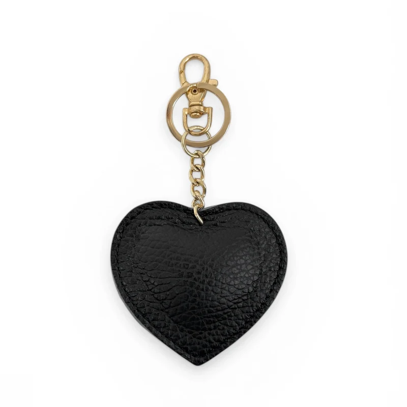 Porte-clés en cuir grainé COEUR GOLD Noir