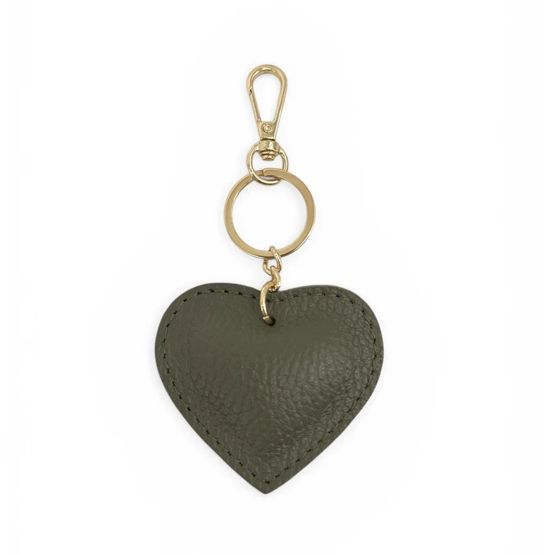 Porte-clés en cuir grainé COEUR GOLD Vert kaki