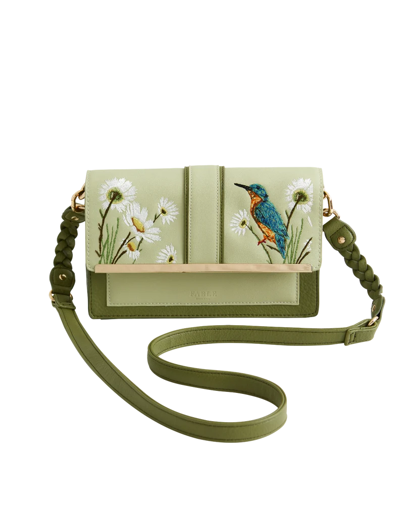 Embroidered Kingfisher Cross Body Bag