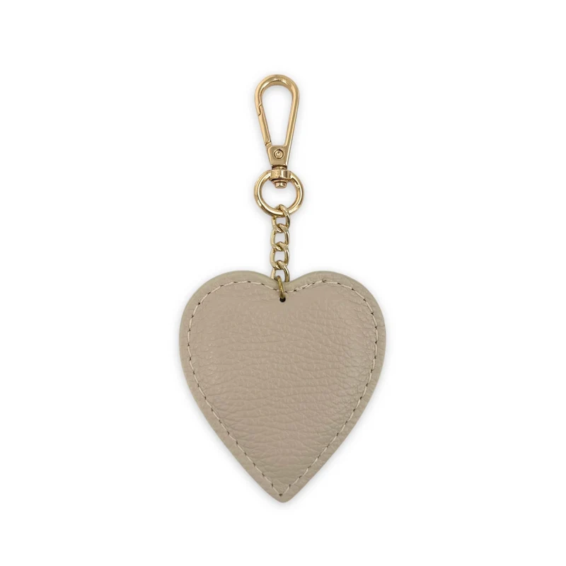 Porte-clés en cuir grainé COEUR Beige crème