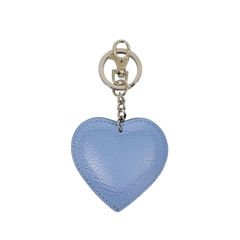 Porte-clés en cuir grainé COEUR SILVER Bleu lavande