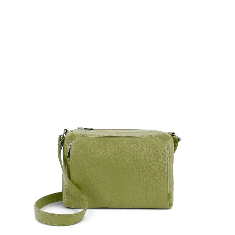 Sac trotteur à bandoulière en cuir grainé MANHATTAN Vert matcha latte