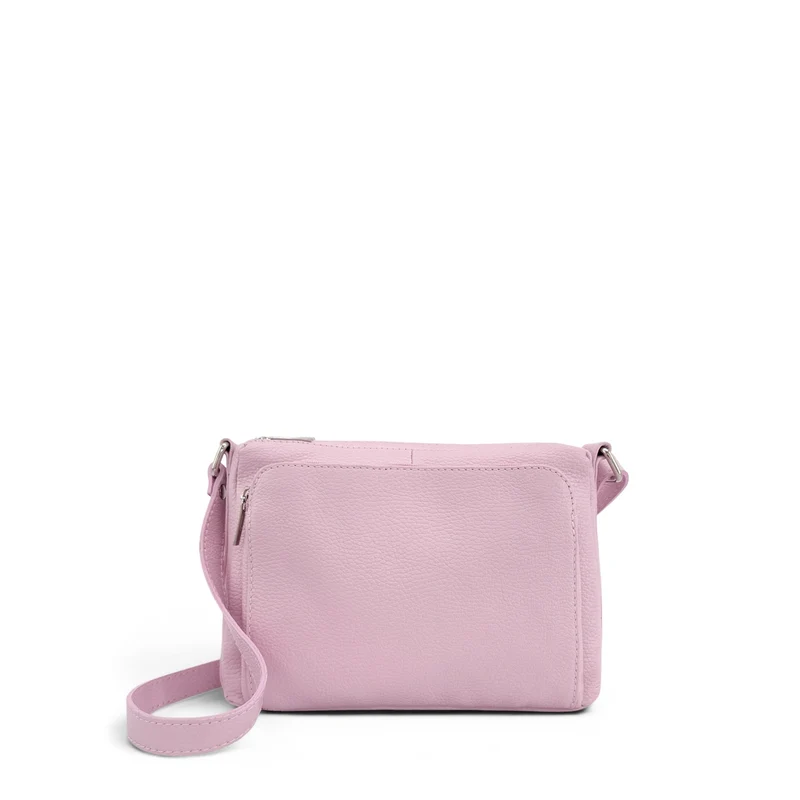 Sac trotteur à bandoulière en cuir grainé MANHATTAN Rose pastel