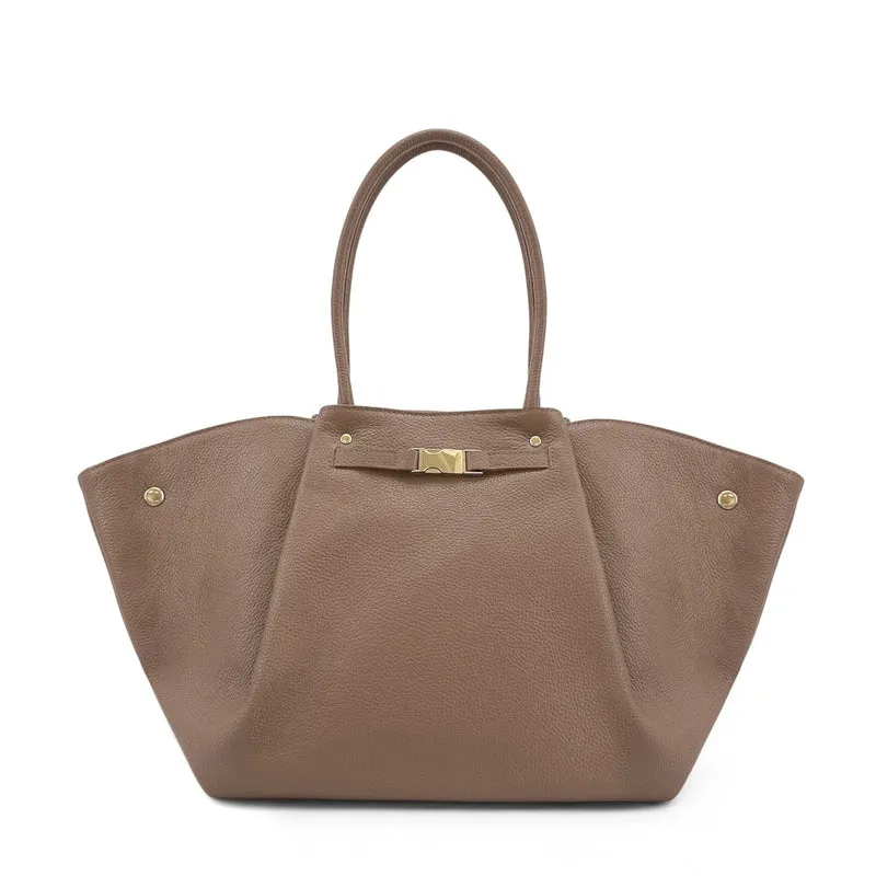 Sac cabas en cuir grainé CAMPUS Taupe foncé