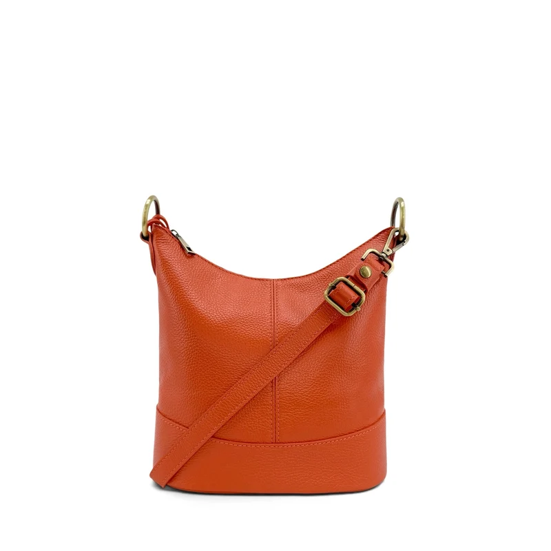 Sac seau à bandoulière en cuir grainé BEAUBOURG Orange mandarine