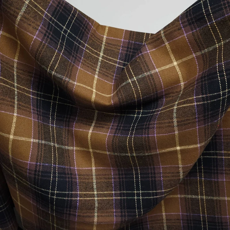 Flanelle de coton haut de gamme tissée teinte | Carreaux Bruns