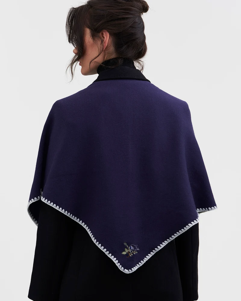 Blanket-Stitch Triangle Scarf in Blue