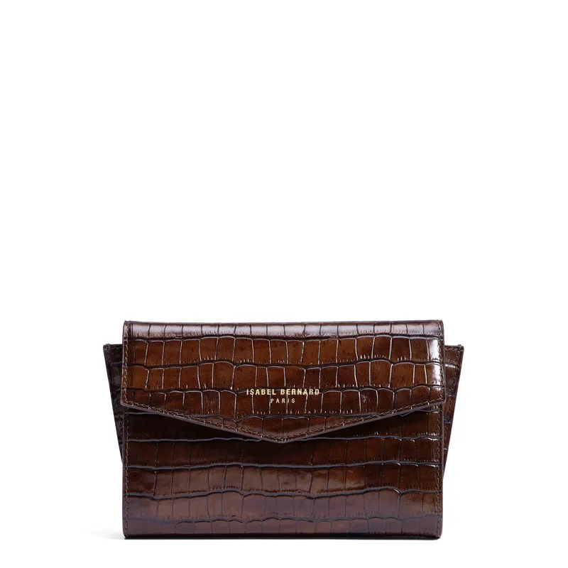 Isabel Bernard Honoré Lina Pochette Croco Marron Avec Chaîne D’Épaule Amovible IB21135-230