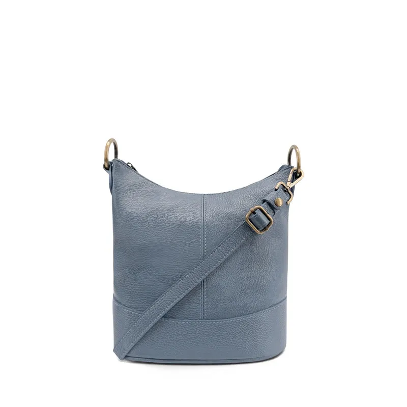 Sac seau à bandoulière en cuir grainé BEAUBOURG Bleu glacier