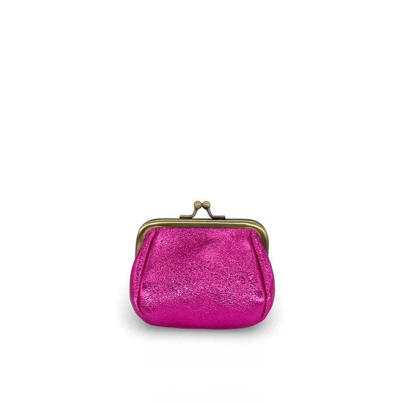Pochette porte-monnaie en cuir irisé REINETTE Rose fuchsia